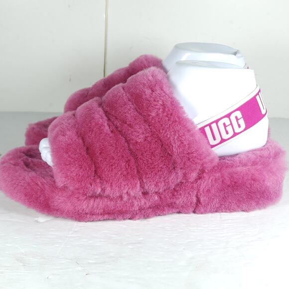 UGG Women's Fluff Yeah Slide US8 Fushia Fur Slip-On Flat Slippers Shoes - Picture 2 of 16